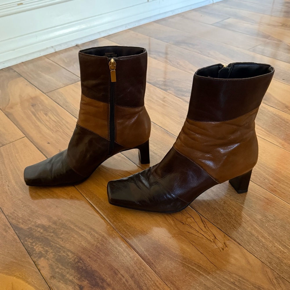 Brown Patchwork Leather Ankle Boots - image 3